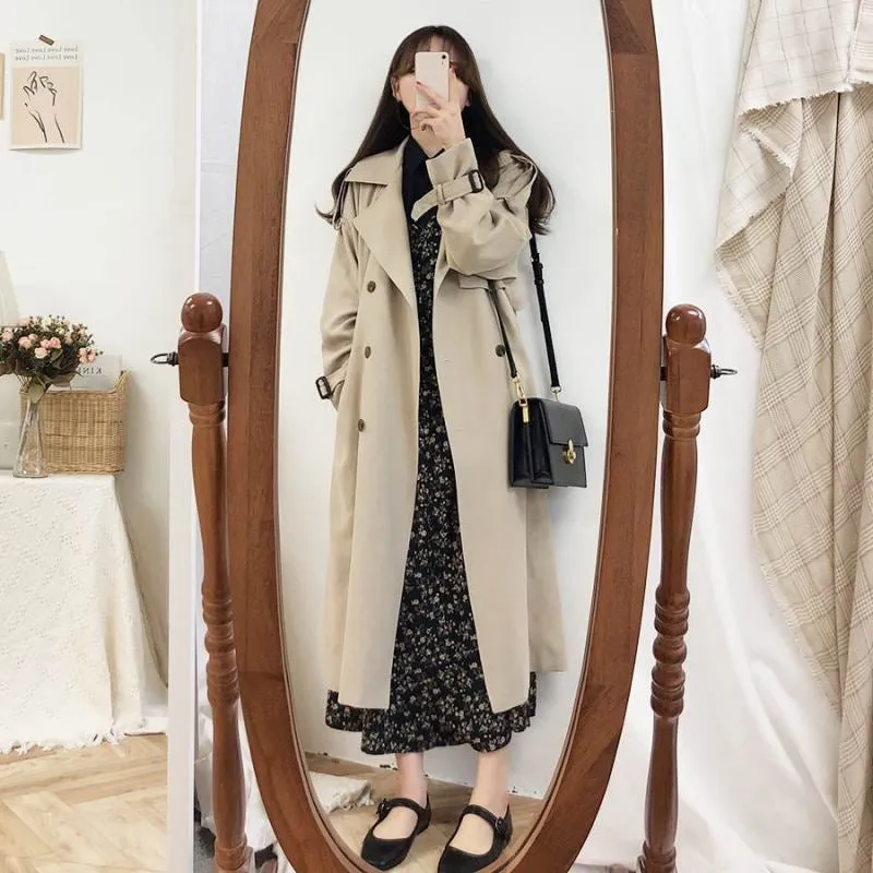 Wjczt Korean Graceful 2022 Autumn New Long Coats for Women Casual Joker Classic Solid Black Oversize Coat Lady Fashion Windbreaker