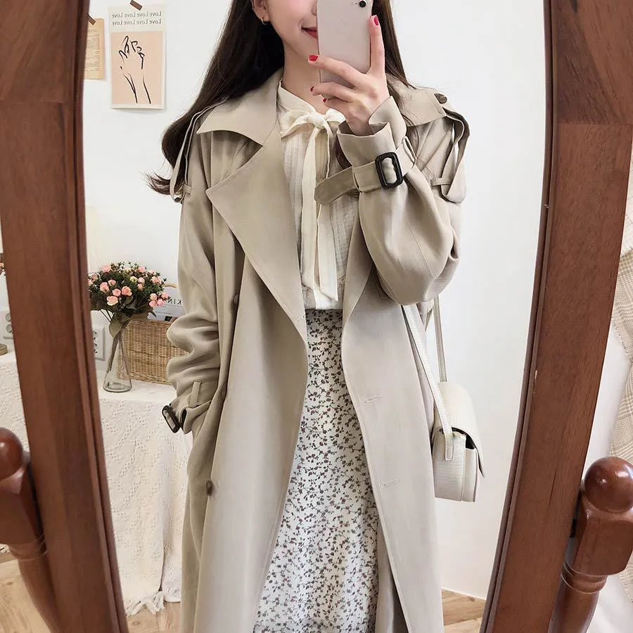 Wjczt Korean Graceful 2022 Autumn New Long Coats for Women Casual Joker Classic Solid Black Oversize Coat Lady Fashion Windbreaker