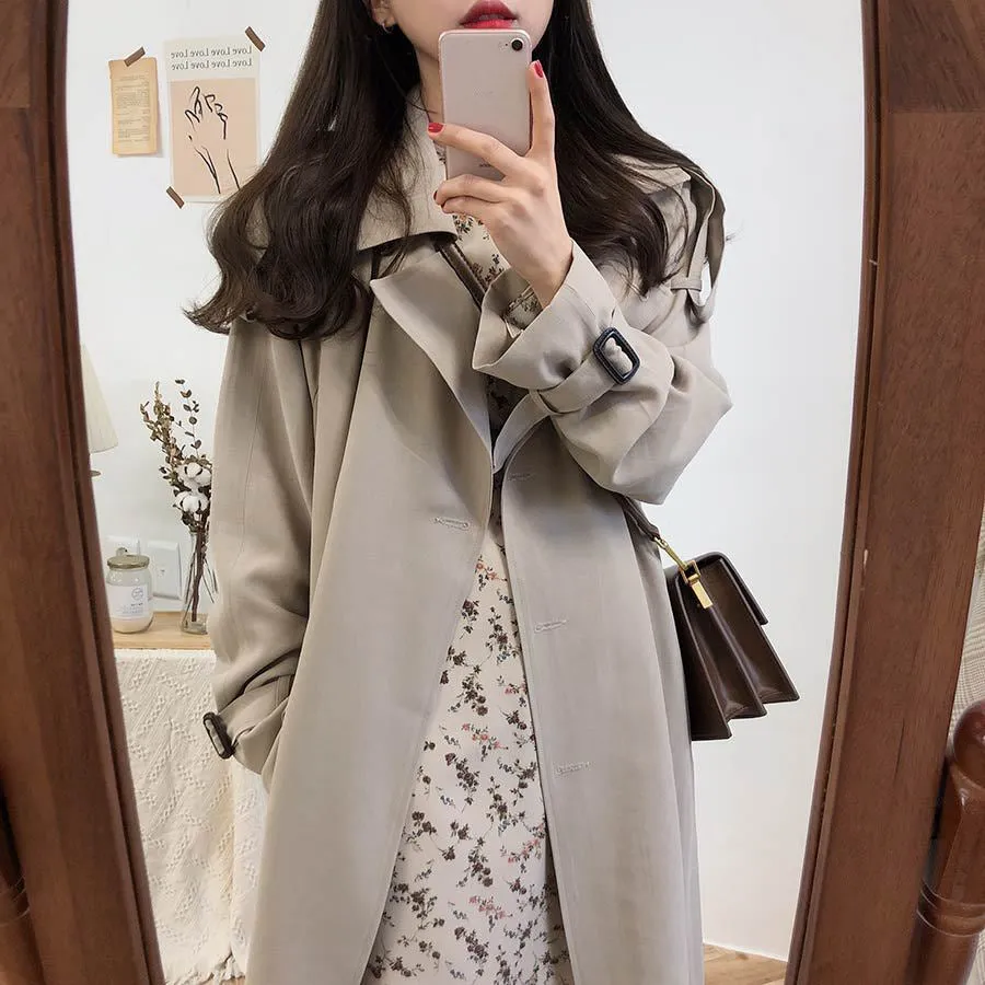 Wjczt Korean Graceful 2022 Autumn New Long Coats for Women Casual Joker Classic Solid Black Oversize Coat Lady Fashion Windbreaker