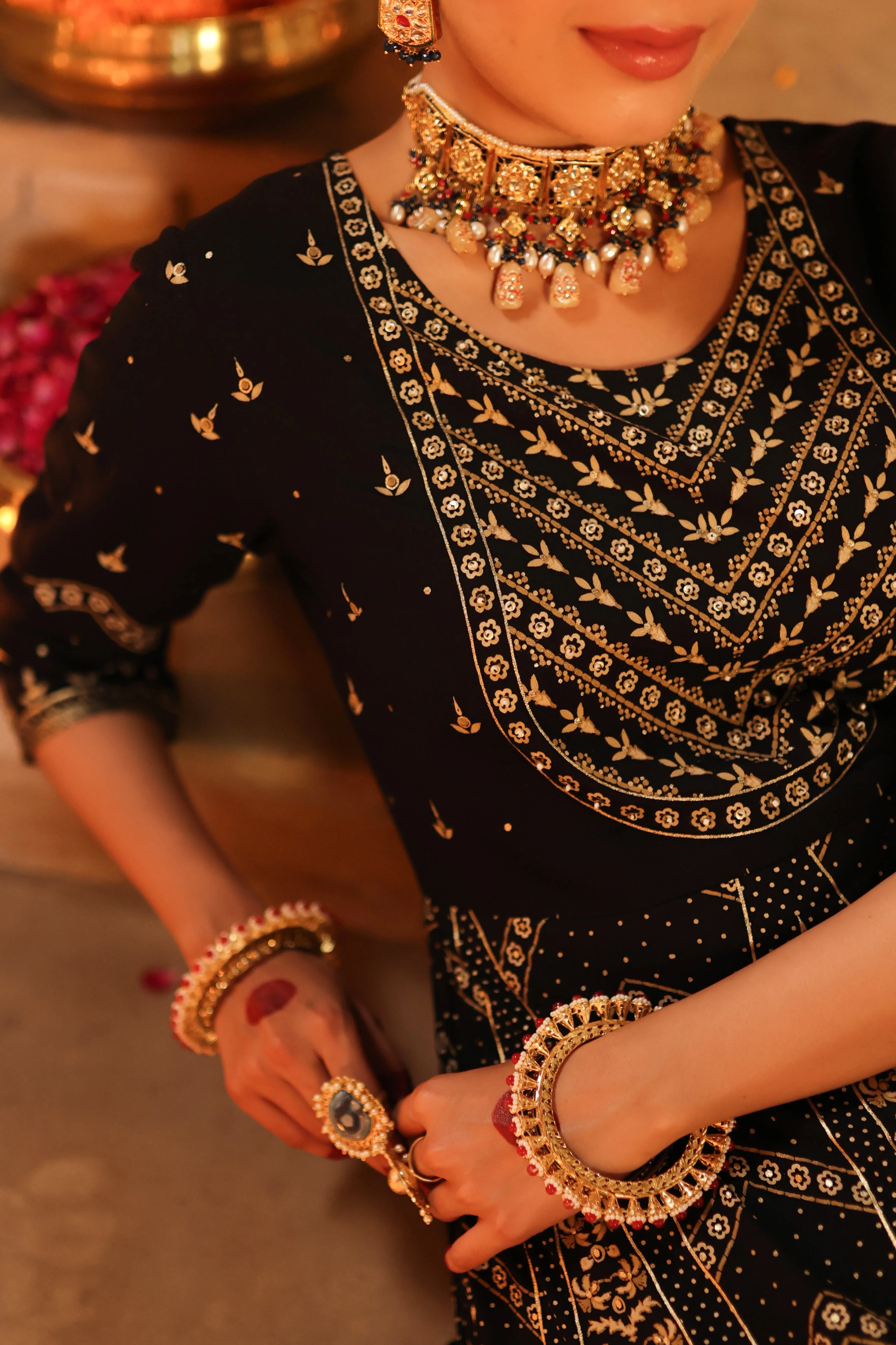 Women Black Rayon Printed Anarkali Dress