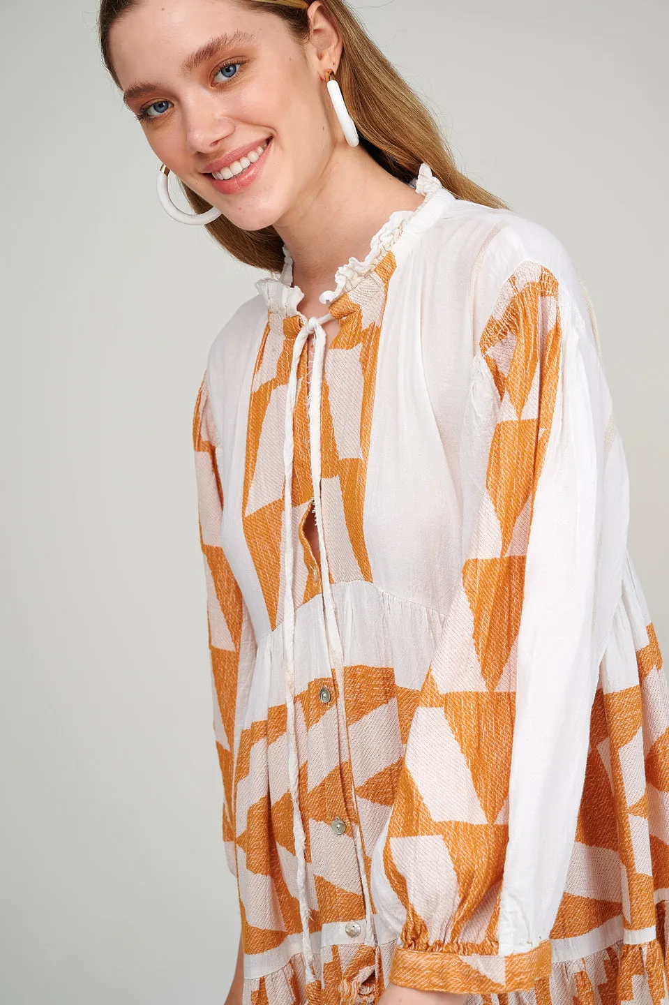 Zakar Maxi Dress in White/Camel