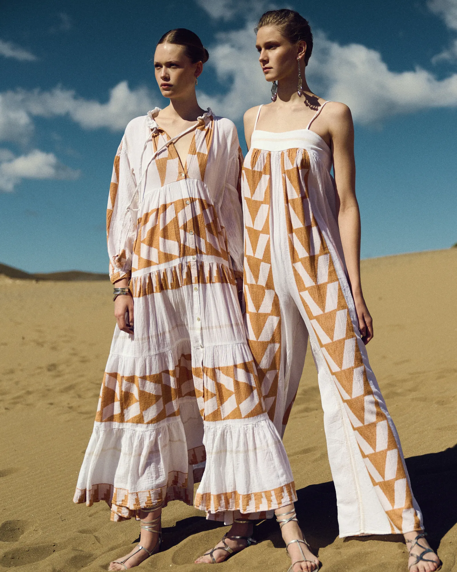 Zakar Maxi Dress in White/Camel