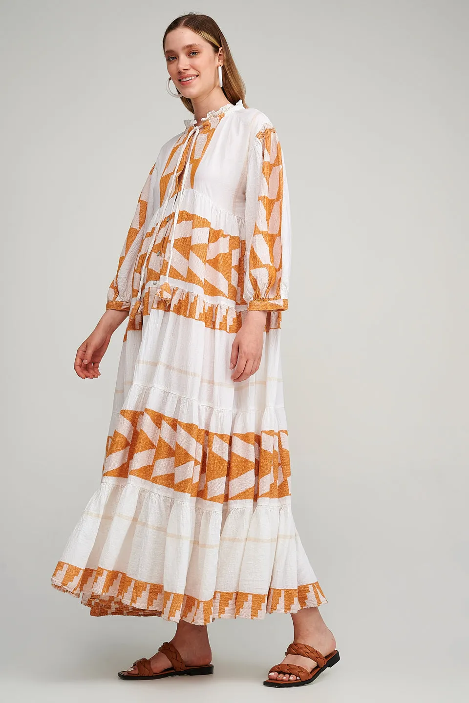 Zakar Maxi Dress in White/Camel