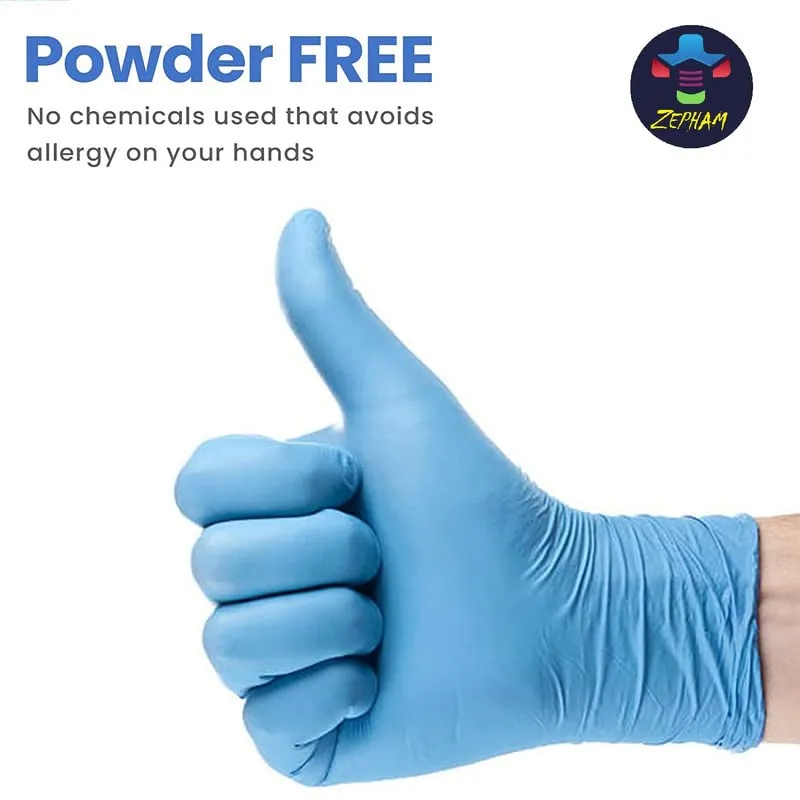 Zepham Powder-Free Nitrile Gloves, Food Grade, Non Tearable, CE & FDA Approved, Made in Malaysia, Blue- 100 Pieces (Large) Full Pcs Guaranteed, Non-Sterile