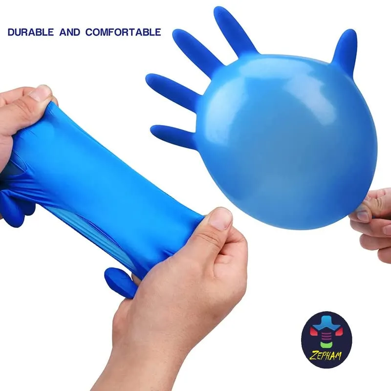 Zepham Powder-Free Nitrile Gloves, Food Grade, Non Tearable, CE & FDA Approved, Made in Malaysia, Blue- 100 Pieces (Large) Full Pcs Guaranteed, Non-Sterile