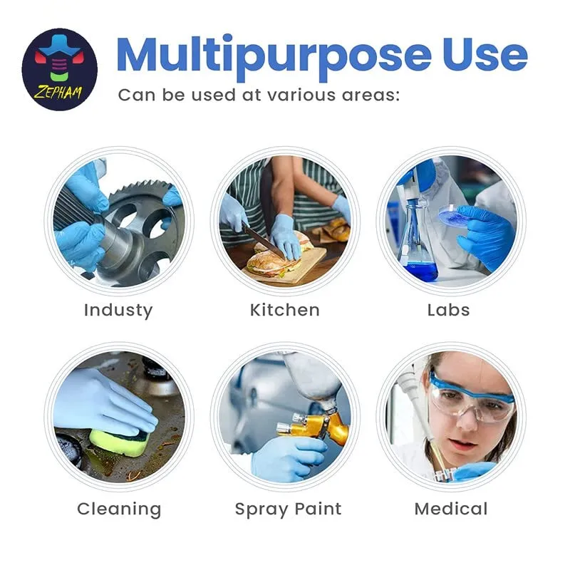 Zepham Powder-Free Nitrile Gloves, Food Grade, Non Tearable, CE & FDA Approved, Made in Malaysia, Blue- 100 Pieces (Large) Full Pcs Guaranteed, Non-Sterile